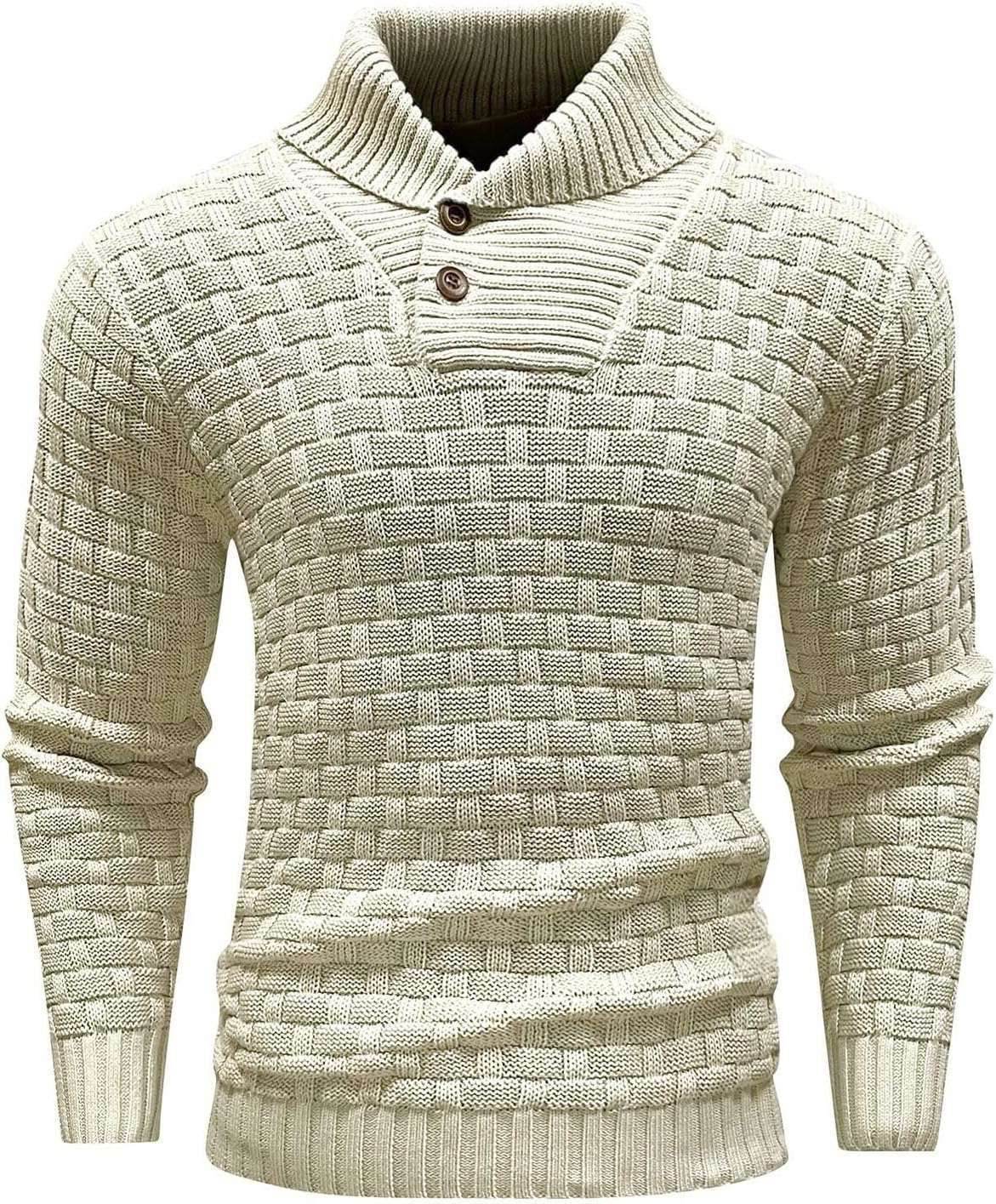 Buycenter Men's Slim Turtleneck Sweater - Trendy Button Design Pullover - Buy Center