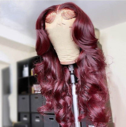 Wine Red Long Curly Synthetic Lace Wig - Elegant Style for Women - Buy Center