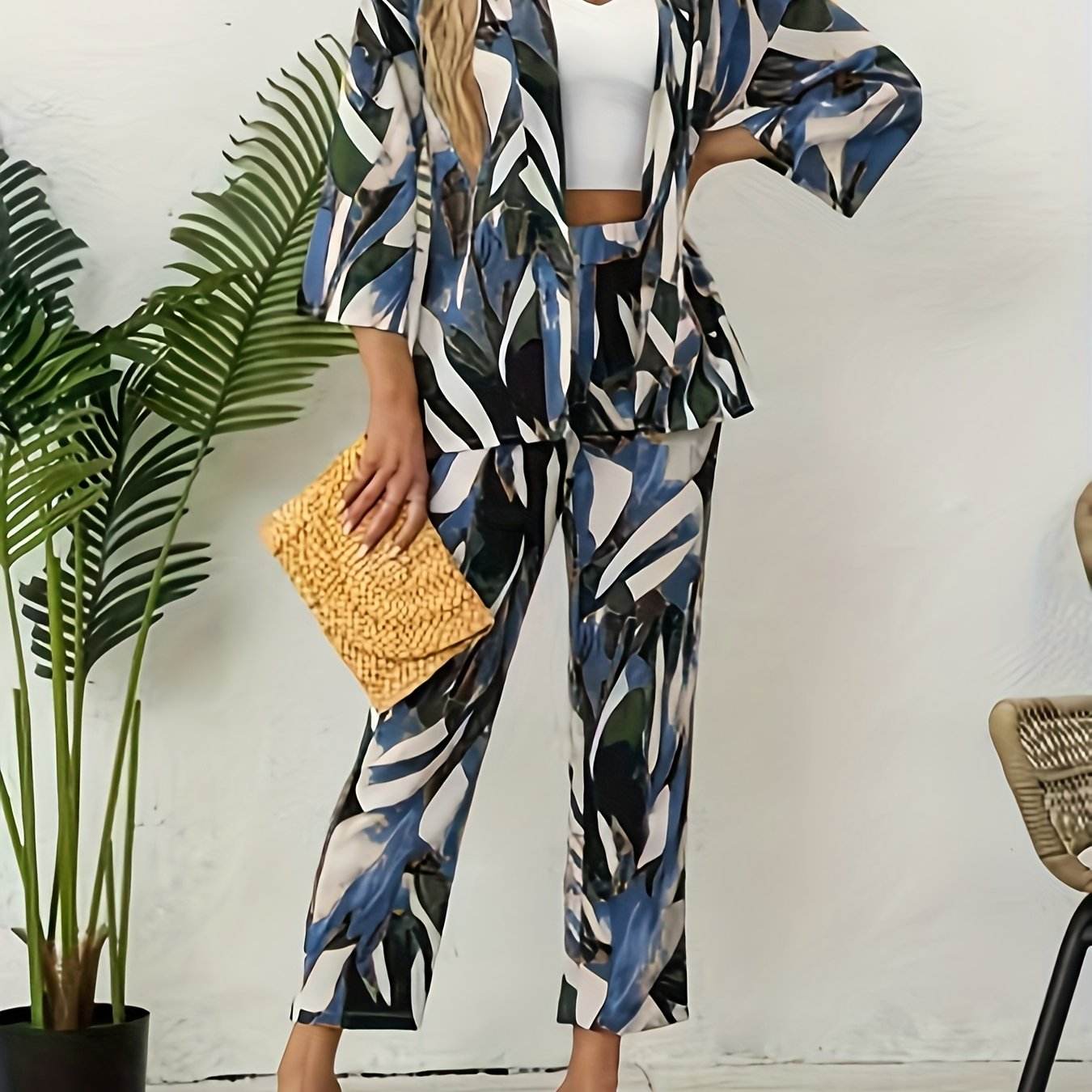 Women's Elegant Leaf Print Two-Piece Set - Perfect for Any Season - Buy Center
