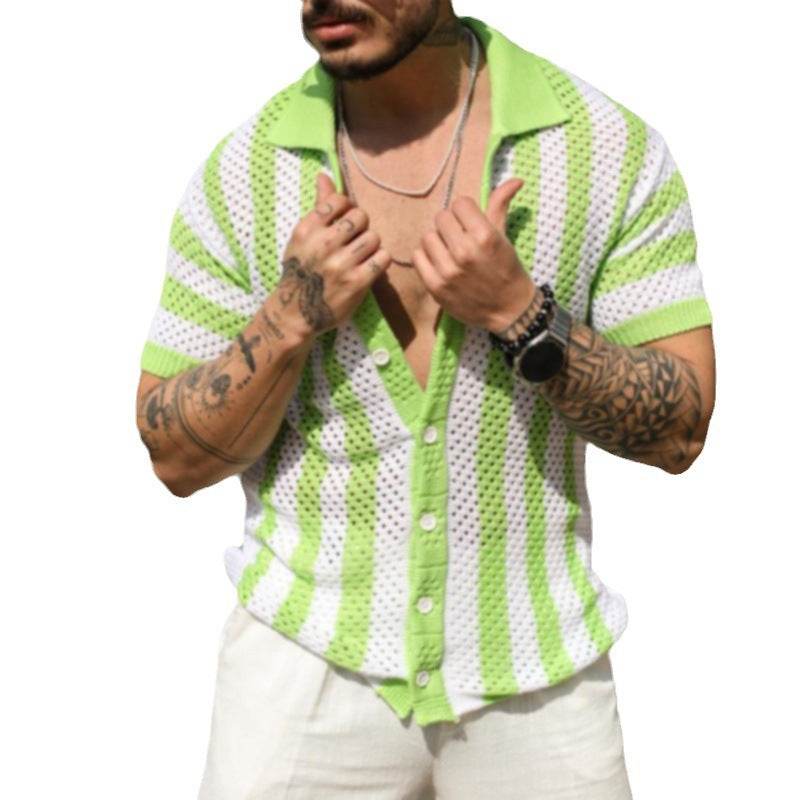 Men's Casual Loose Striped Polo Shirt - Ice Silk, Summer Comfort - Buy Center