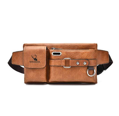 Men's Multifunctional Sports Waist Bag - Trendy Waterproof PU Leather - Buy Center