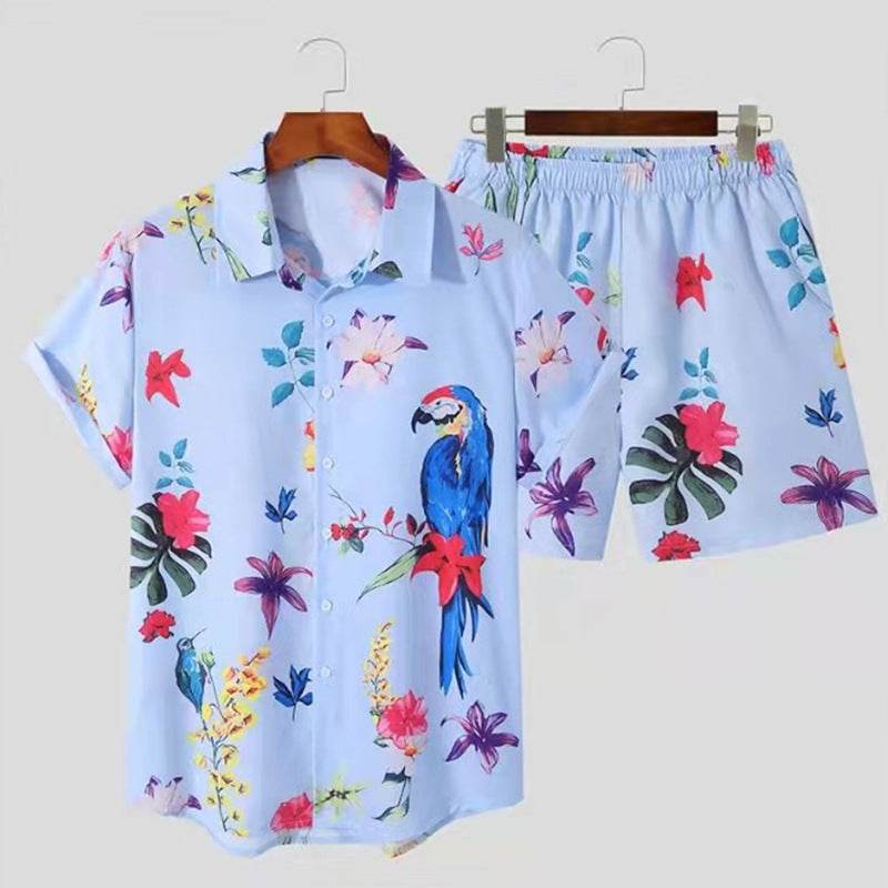 Beach Style Short Sleeve Shirt & Shorts Suit - Men's Casual Pajama Set - Buy Center