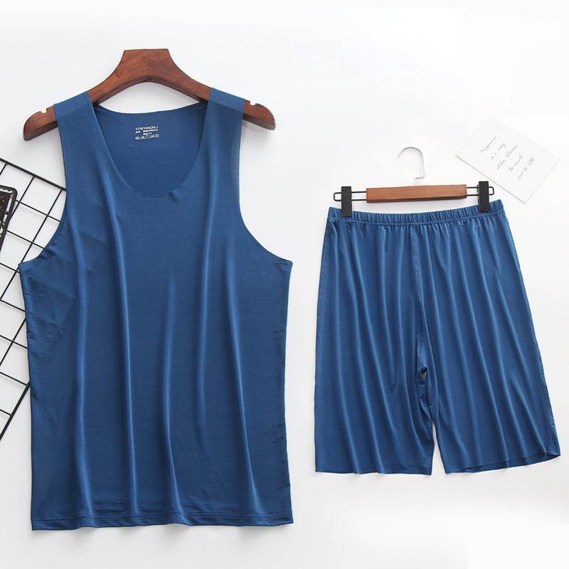 Ice Silk Men's Pajama Set – Stylish Summer Vest & Shorts for Comfort - Buy Center