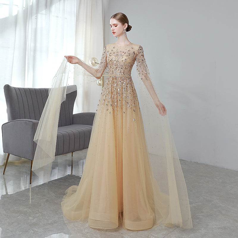 Buycenter Gold High-End Evening Dress - Korean U-Neck Design, Sizes S-3XL - Buy Center