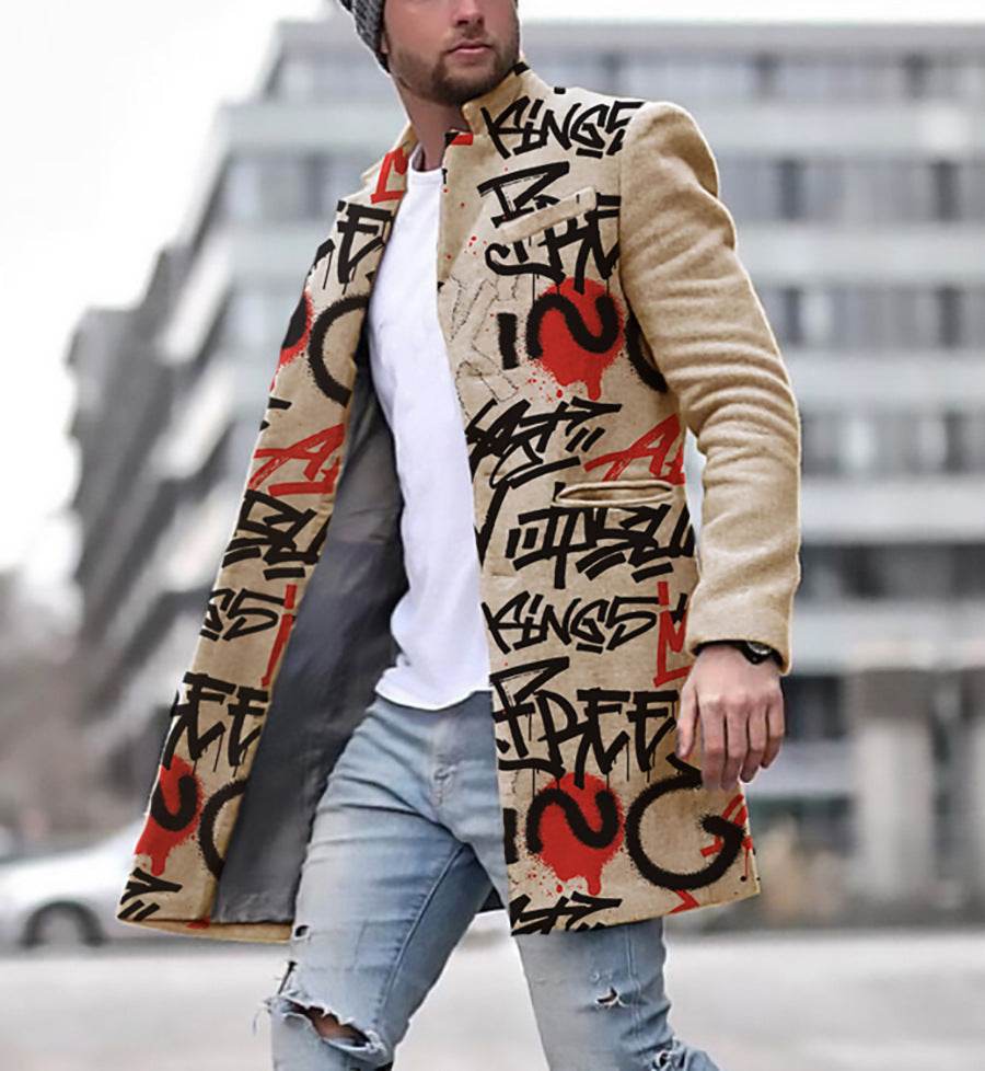 3D Digital Printed Men's Woolen Coat - Stylish Autumn Trench Jacket 2025 - Buy Center