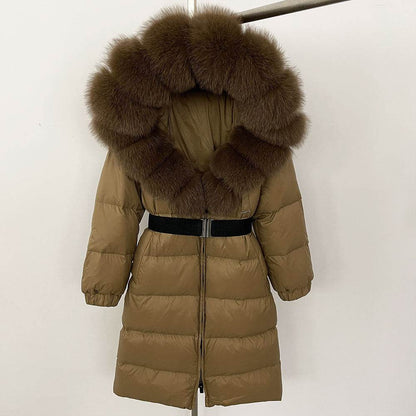 Women's Long Hoodie Coat - Real Fox Fur Collar, Padded Warmth 2025 - Buy Center