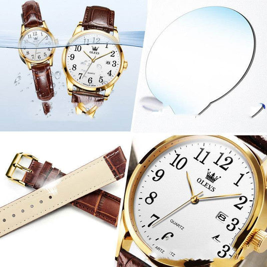 Stylish Waterproof Quartz Sports Watch for Men - Brown Leather Design - Buy Center