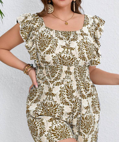 Plus Size Bohemian Printed Jumpsuit - Sleeveless & Fitted Waist Style - Buy Center