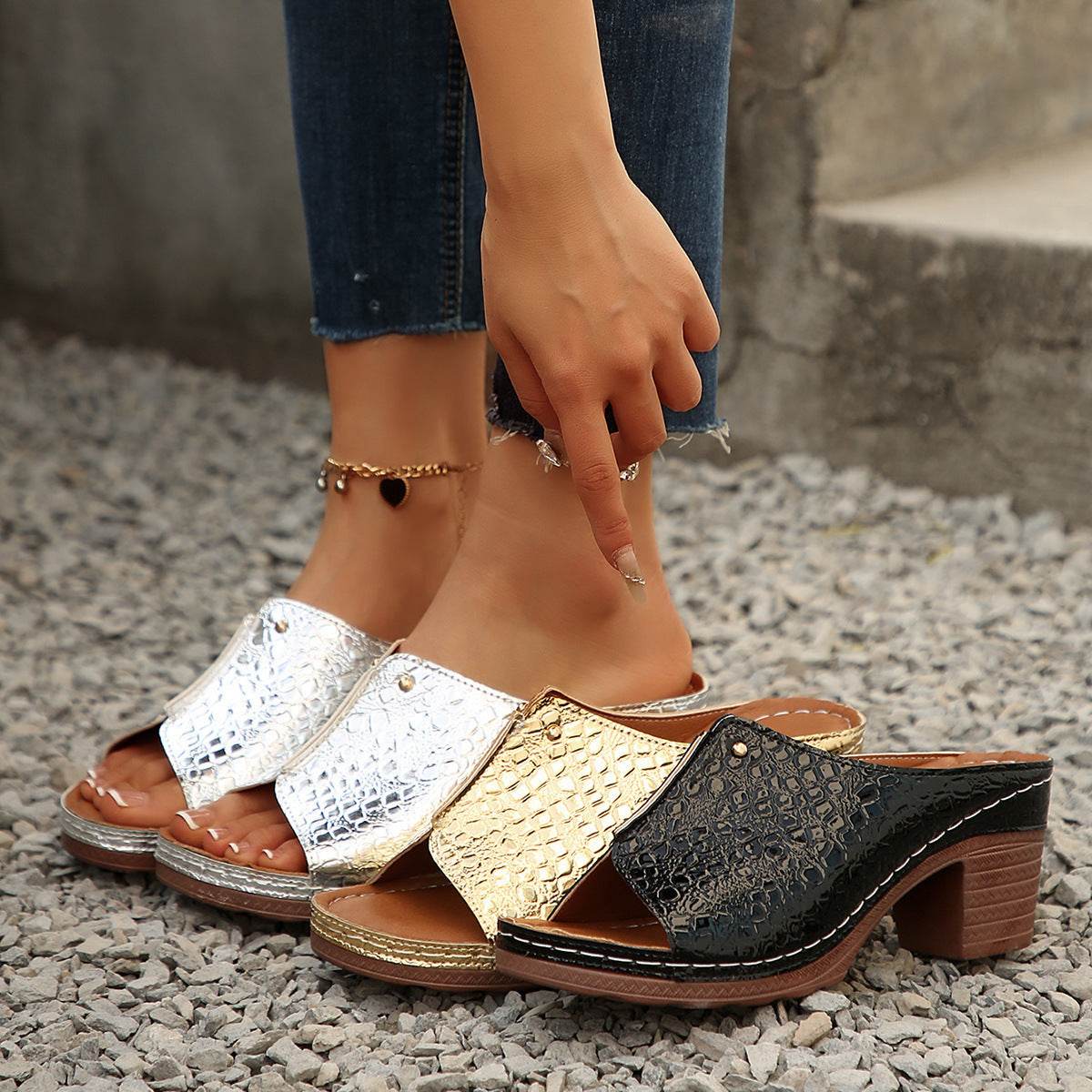 Buycenter Women's Plus Size Wedge Slippers - Peep Toe, Stylish Design - Buy Center