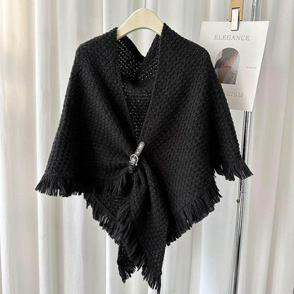 Monochrome Tassel Cape & Shawl - Stylish Warm Neck Protector for Women - Buy Center