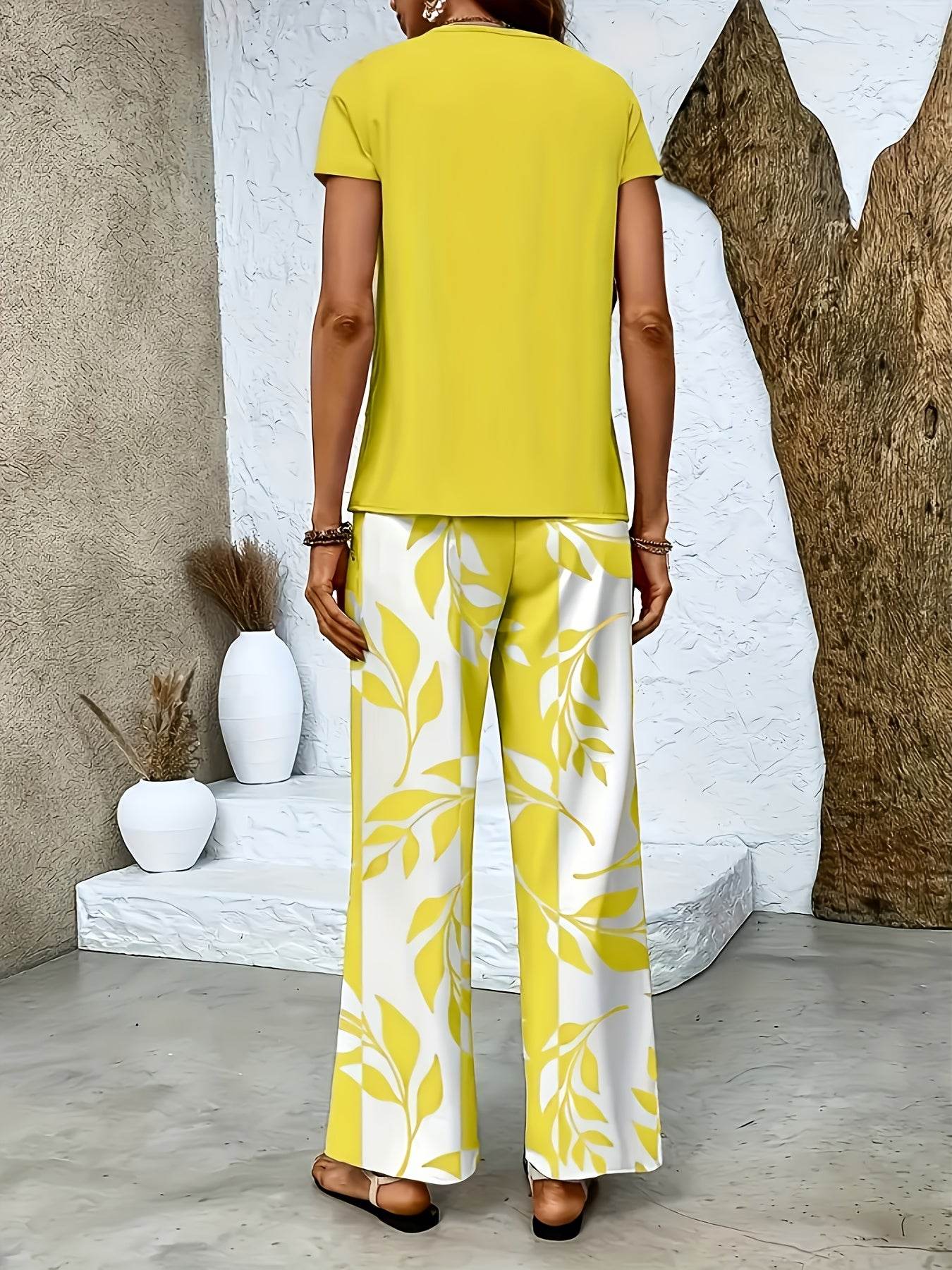 Women's Floral 2pcs Short Sleeve Pants Set - Elegant Spring Style - Buy Center