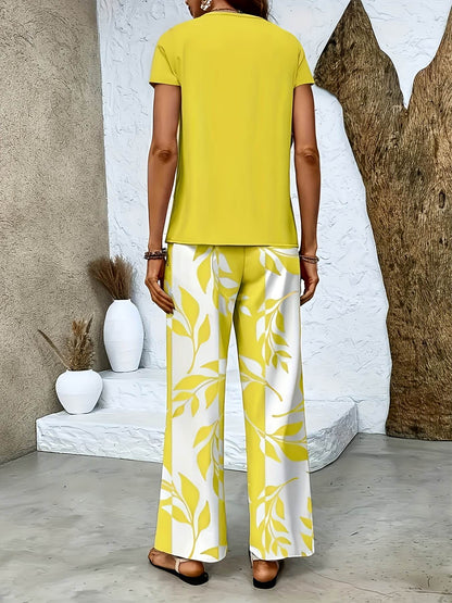 Women's Floral 2pcs Short Sleeve Pants Set - Elegant Spring Style - Buy Center