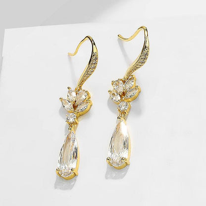 Buycenter Long Korean Wedding Earrings - Elegant Water Drop Design - Buy Center