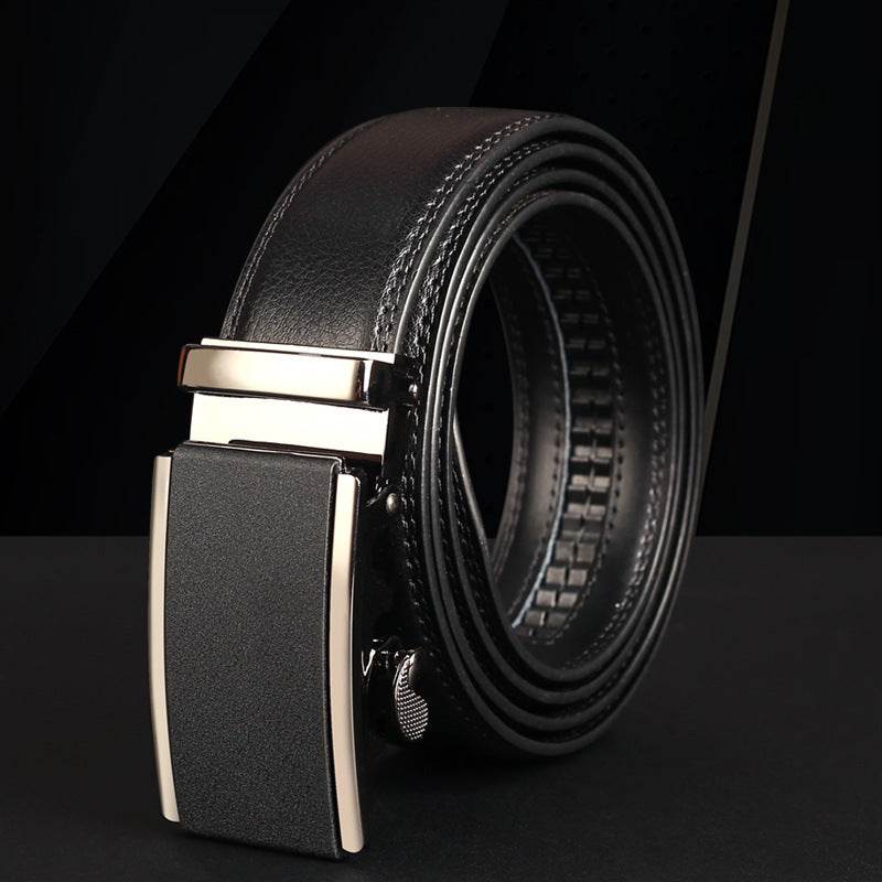 Men's Leather Automatic Buckle Belt - Two-Layer Cowhide, Embossed Style - Buy Center