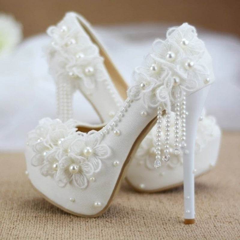 Buycenter Korean Style High-Heeled Pumps - Elegant Flower Rhinestones - Buy Center