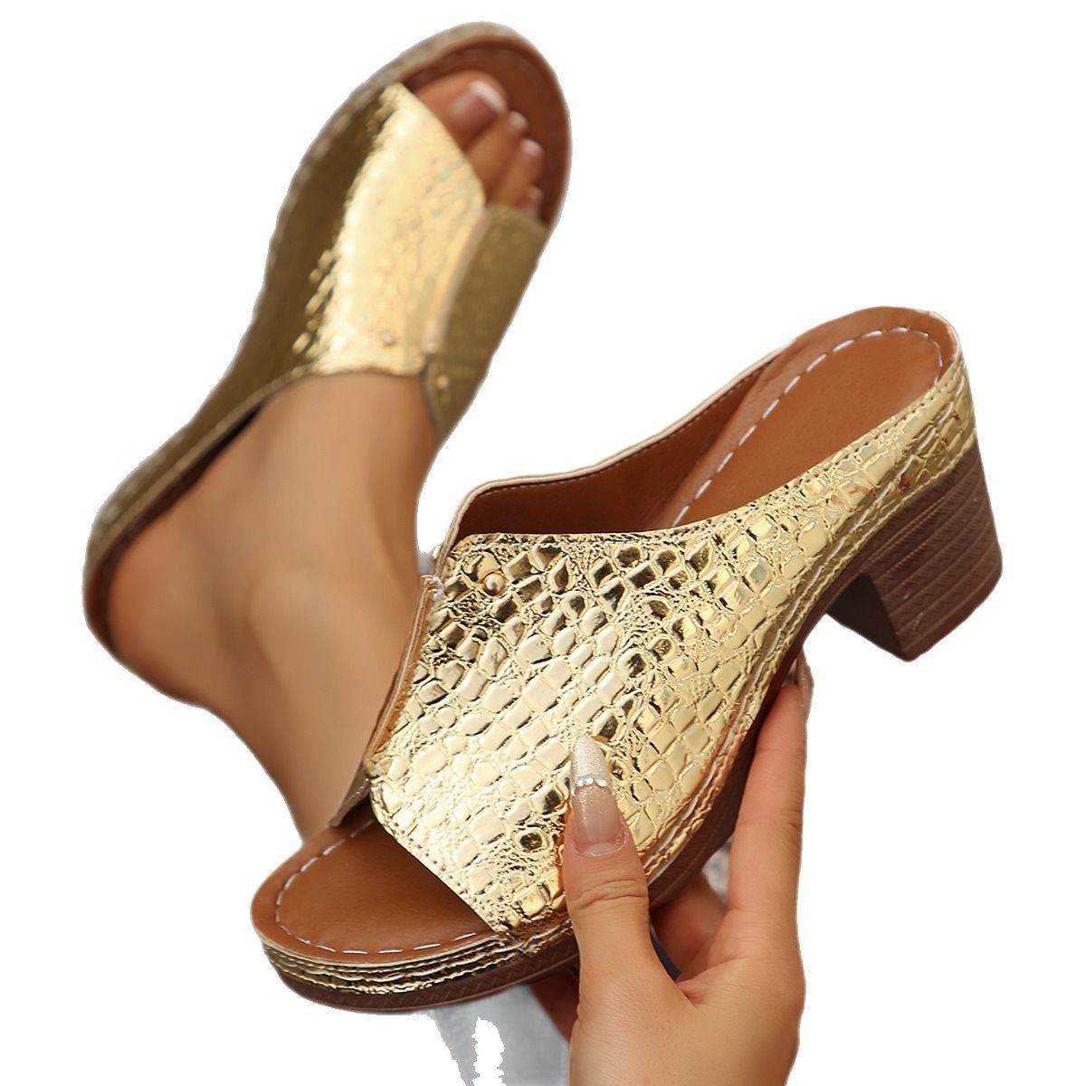 Buycenter Women's Plus Size Wedge Slippers - Peep Toe, Stylish Design - Buy Center