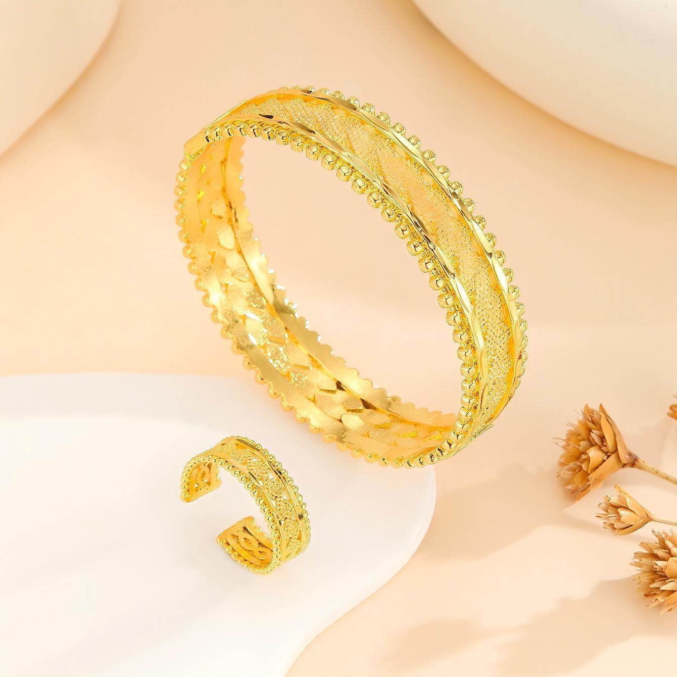 Vintage Gold Plated Bracelet & Ring Set - Women's Festival Jewelry 2025 - Buy Center