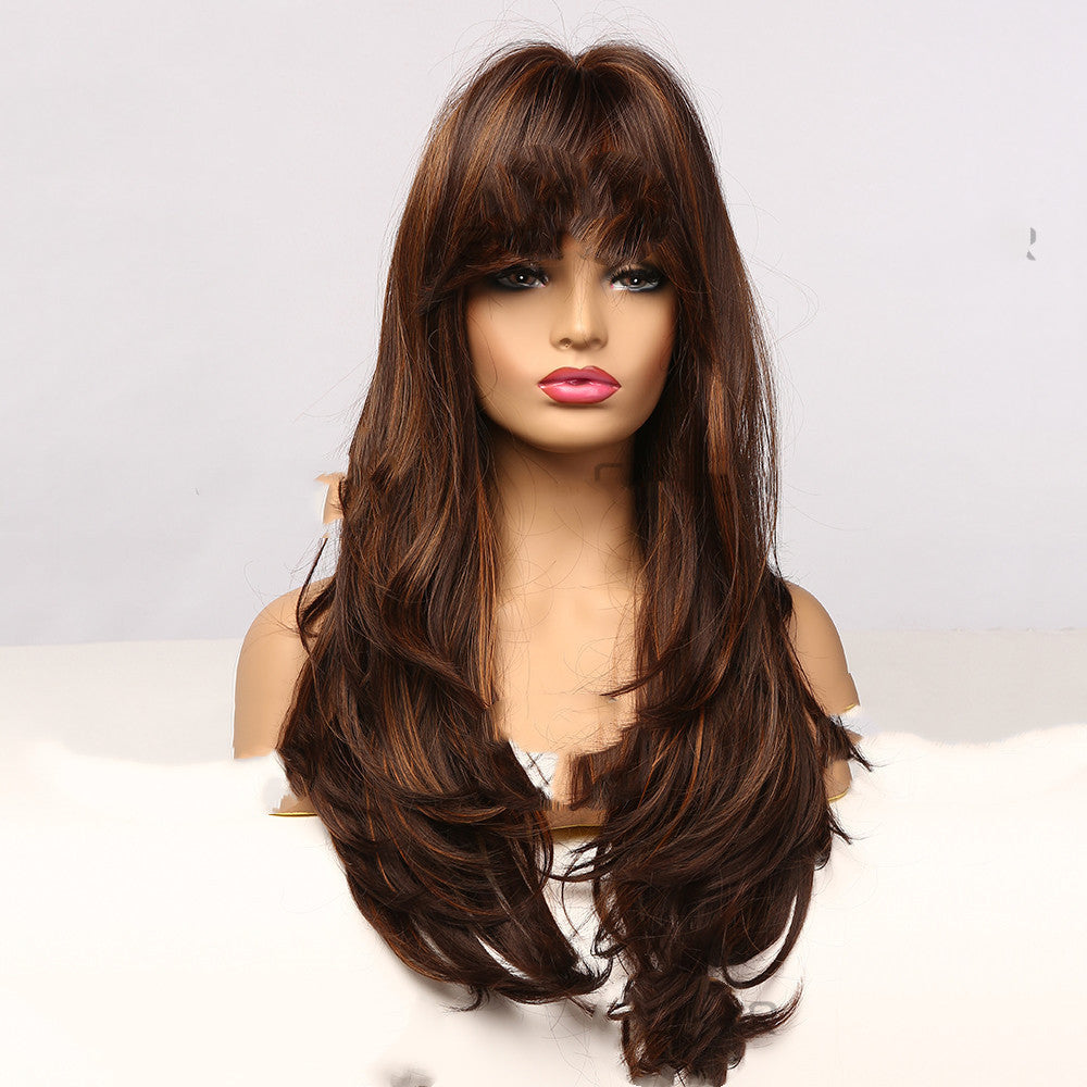 Net Red Wind Dark Brown Wig - 22" Modern Style with Bangs - Buy Center