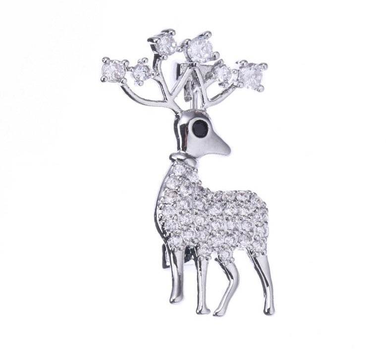 Buy Center Christmas Themed Deer Brooch - Elegant Alloy with Crystal Inlay - Buy Center