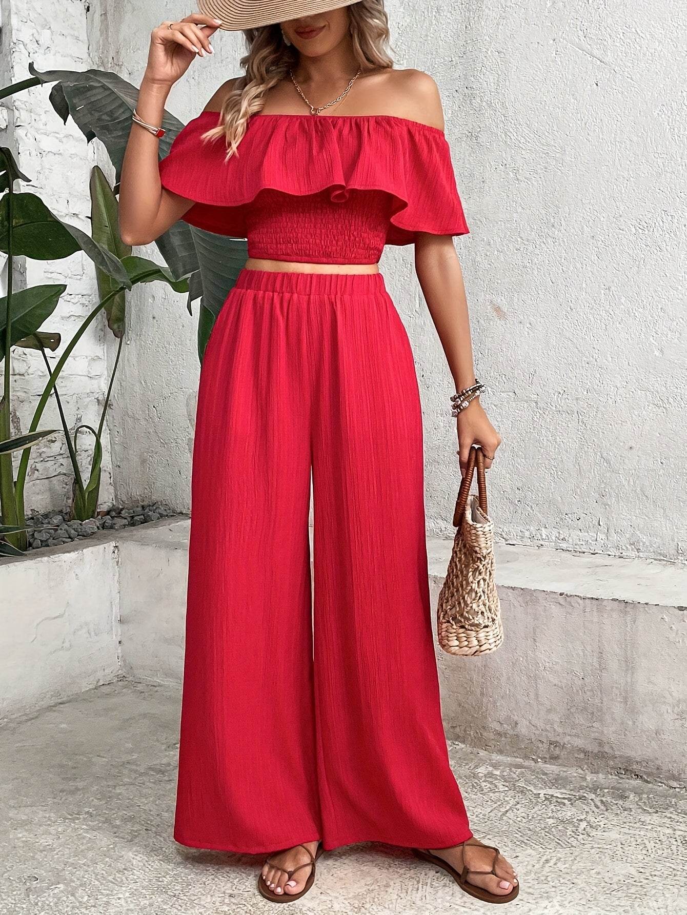 Elegant Two-Piece Set - 100% Polyester for Spring/Summer Style - Buy Center