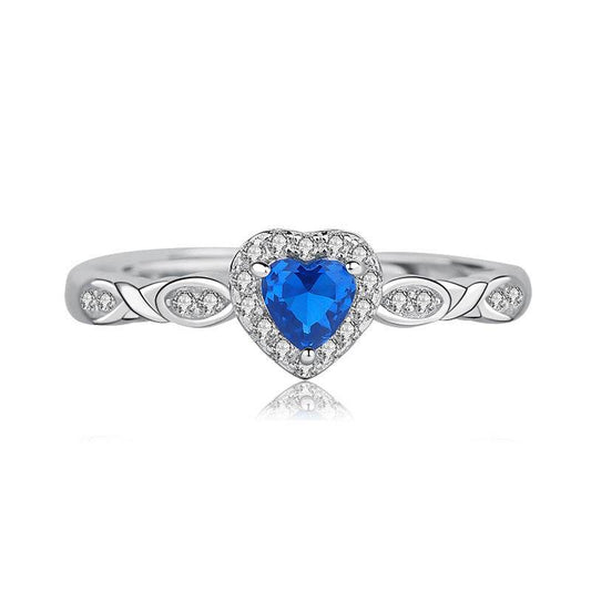 Buycenter S925 Sterling Silver Blue Zircon Heart Ring - Adjustable Design - Buy Center