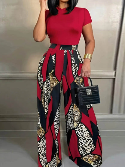 Elegant Two-Piece Set: Fitted T-Shirt & Loose Trousers for Summer - Buy Center