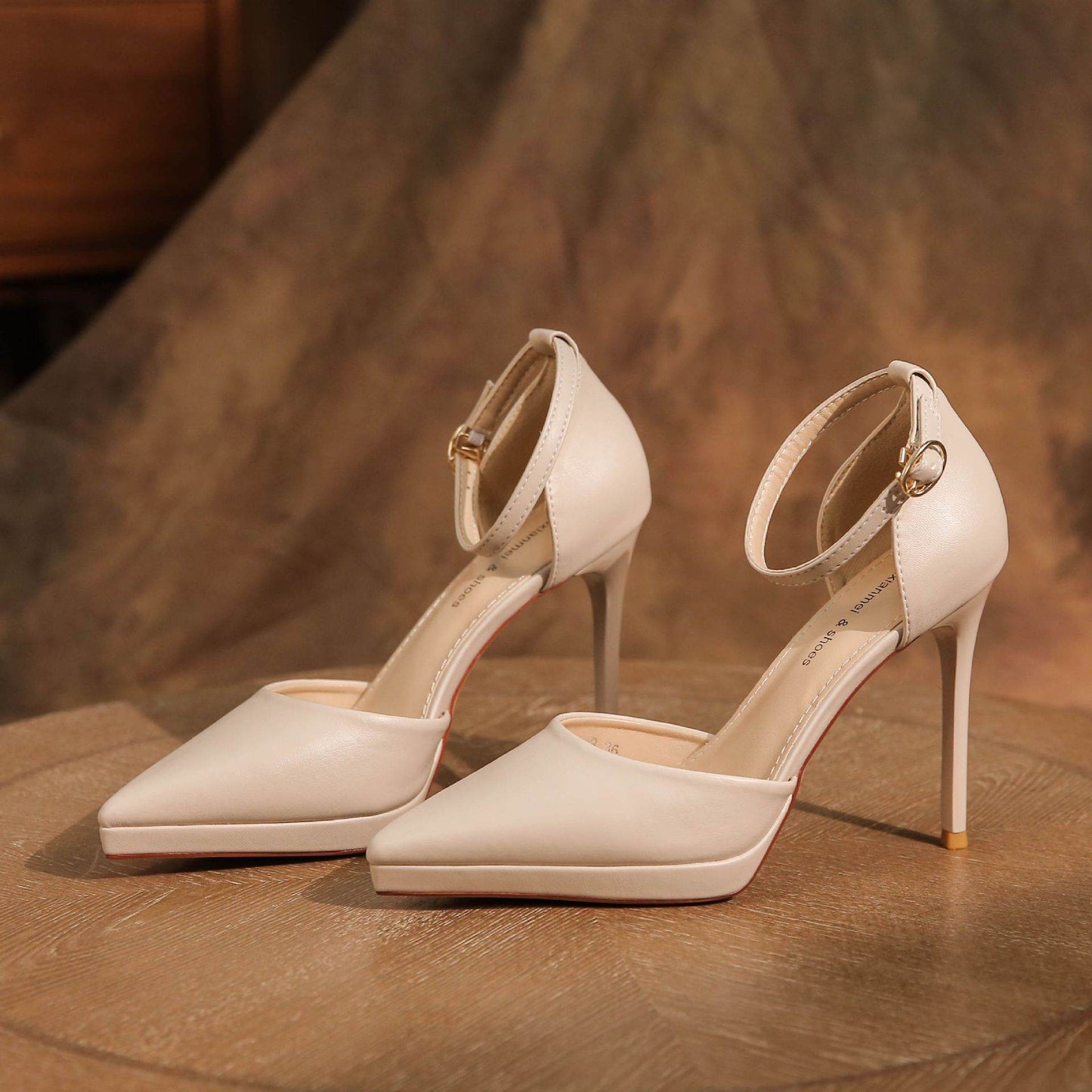 Stylish Leather Ankle Strap Stilettos - 10.5cm High Heels for Fashionistas - Buy Center