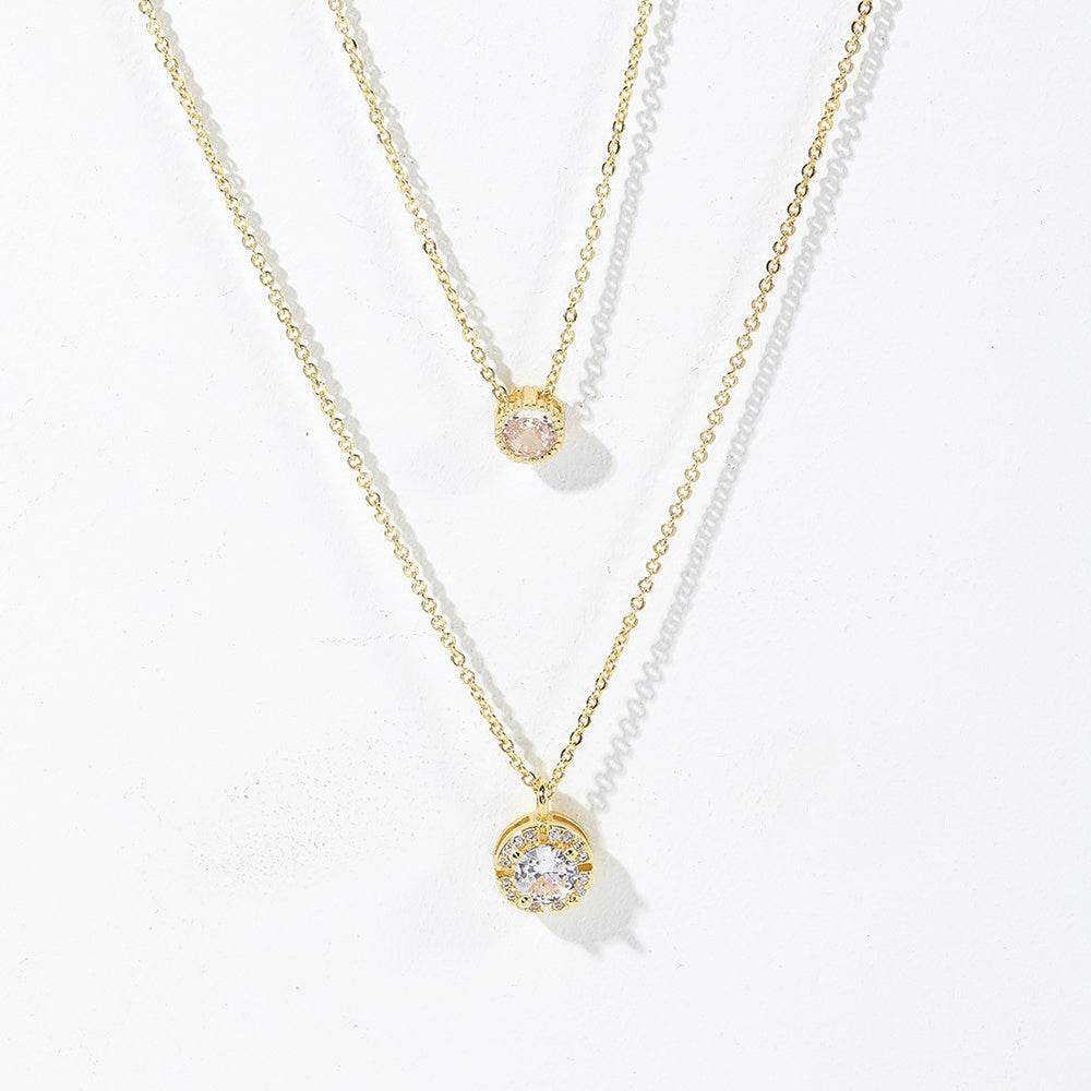 Double-Layered Zircon Pendant Necklace - Elegant Women's Jewelry Gift - Buy Center