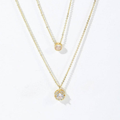 Double-Layered Zircon Pendant Necklace - Elegant Women's Jewelry Gift - Buy Center