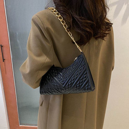 Buycenter Pleated Chain Baguette Shoulder Bag - Stylish PU Evening Accessory - Buy Center