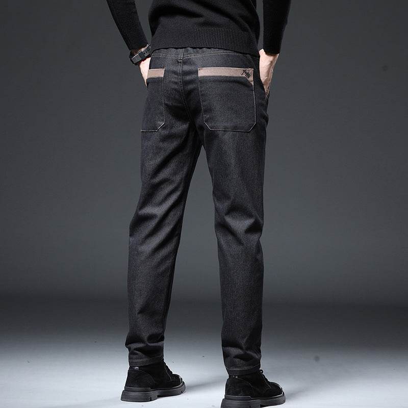 Slim Straight Men’s Pants - High Waist Embroidery Trend in Black and Blue - Buy Center