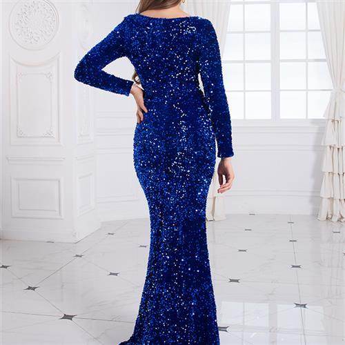 Buycenter Women’s Royal Blue Sequin Evening Gown for Prom & Parties - Buy Center