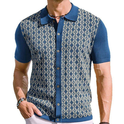 Summer Tencel Cardigan for Men - Short Sleeve Lapel Jacquard Style - Buy Center