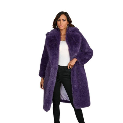 Buycenter Mid-Length Plush Fur Coat - Thickened Faux Fur Collar for Women - Buy Center
