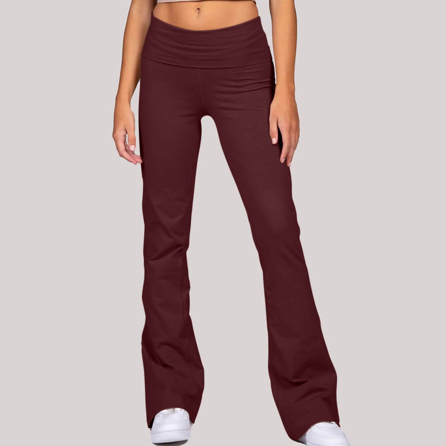 Slim-Fit Low Waist Bell-Bottom Pants - Stylish Wide Leg in Black & Wine - Buy Center