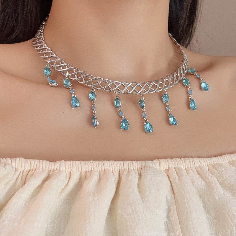 Blue Water Drop Zircon Collar - Elegant Women's Body Jewelry 2025 - Buy Center