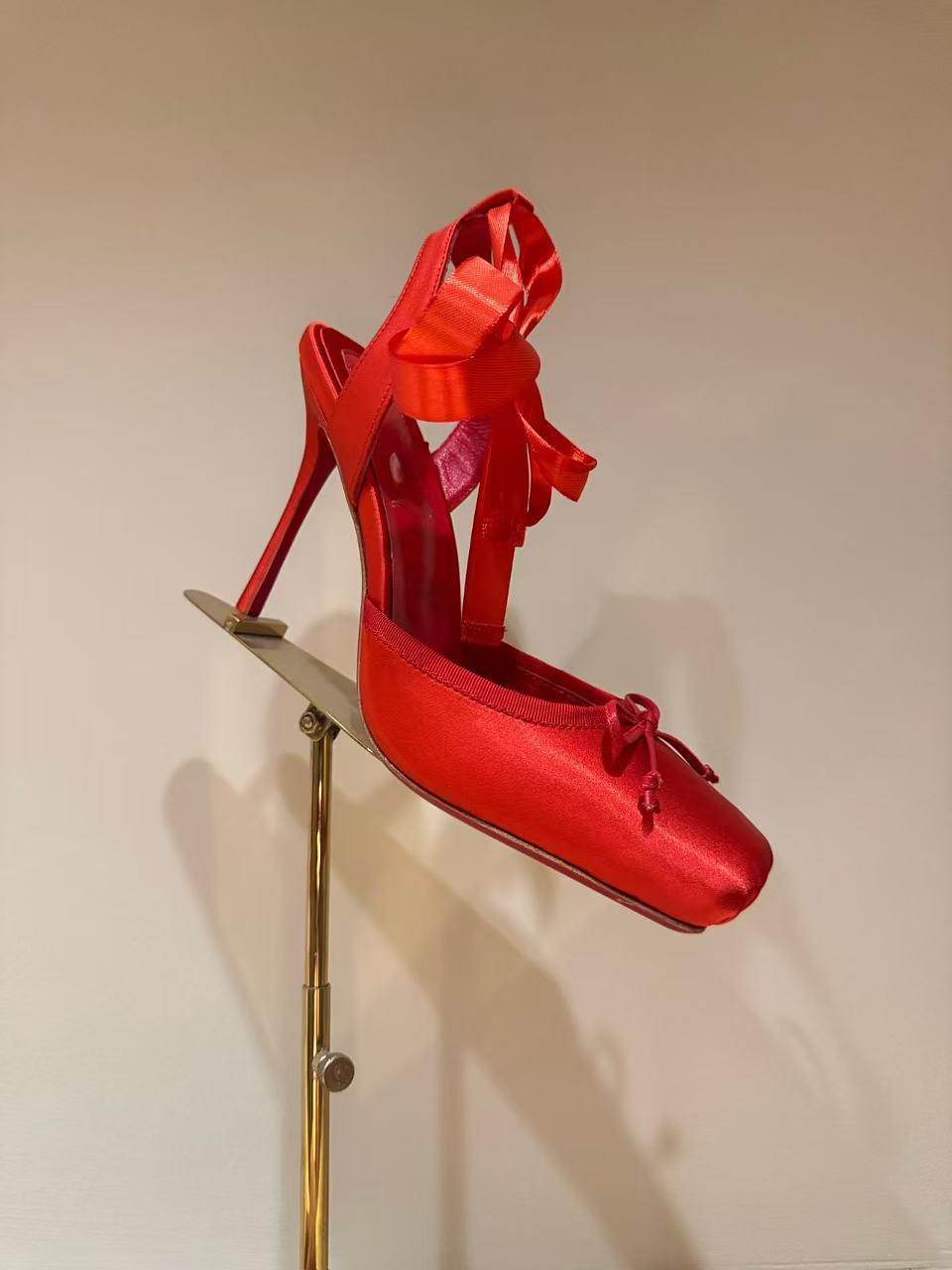 Buycenter Women's Trendy Leather Sole High Heels - Satin Ribbon Toe Cap - Buy Center