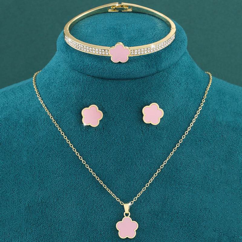 Lucky Five Petal Flower Jewelry Set - Elegant Modern Fashion Accessory - Buy Center
