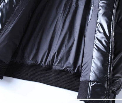 Buycenter Men's Glossy Down Jacket - Stylish Black & Silver Suit Set - Buy Center