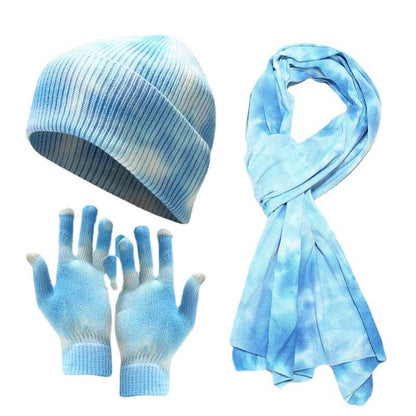 Trendy Tie-Dye Knitted Hat, Gloves & Scarf Set - Colorful Winter Ensemble - Buy Center