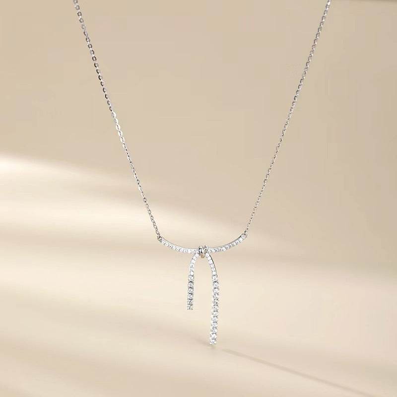 Buycenter Women's Bow Necklace - Elegant White Gold Plated Design - Buy Center