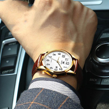 Stylish Waterproof Quartz Sports Watch for Men - Brown Leather Design - Buy Center