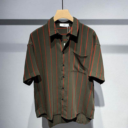 Men's Striped Short-Sleeved Shirt - Comfortable Black & Brown Style 2025 - Buy Center