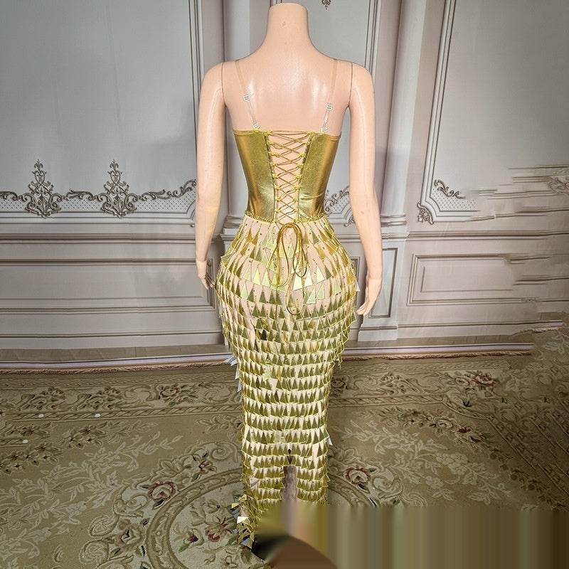 Elegant Gold Mermaid Evening Dress - Slimming Bandage Design for Women - Buy Center