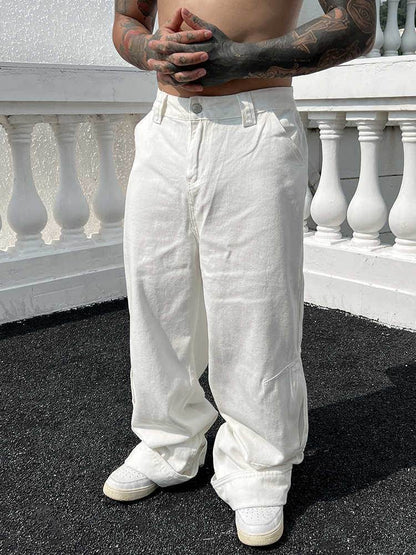 Solid Color Casual Jeans - Retro Straight-Leg Pants for Trendy Men - Buy Center