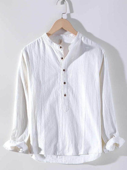 Buycenter Long Sleeved Linen Shirt - Retro Stand Up Collar Style 2025 - Buy Center