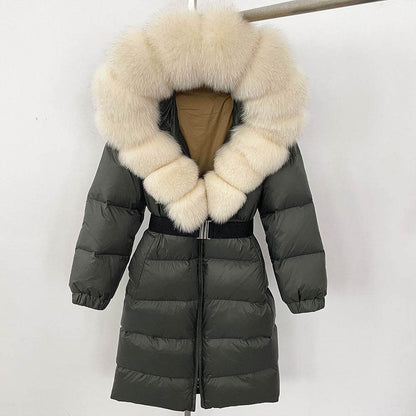 Women's Long Hoodie Coat - Real Fox Fur Collar, Padded Warmth 2025 - Buy Center
