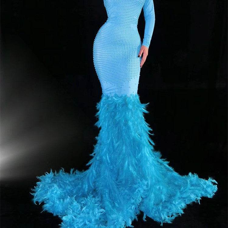Buycenter Elegant Feather Trailing Dress - Elegant Evening Wear - Buy Center