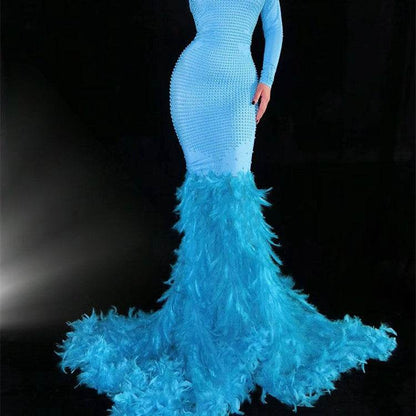 Buycenter Elegant Feather Trailing Dress - Elegant Evening Wear - Buy Center
