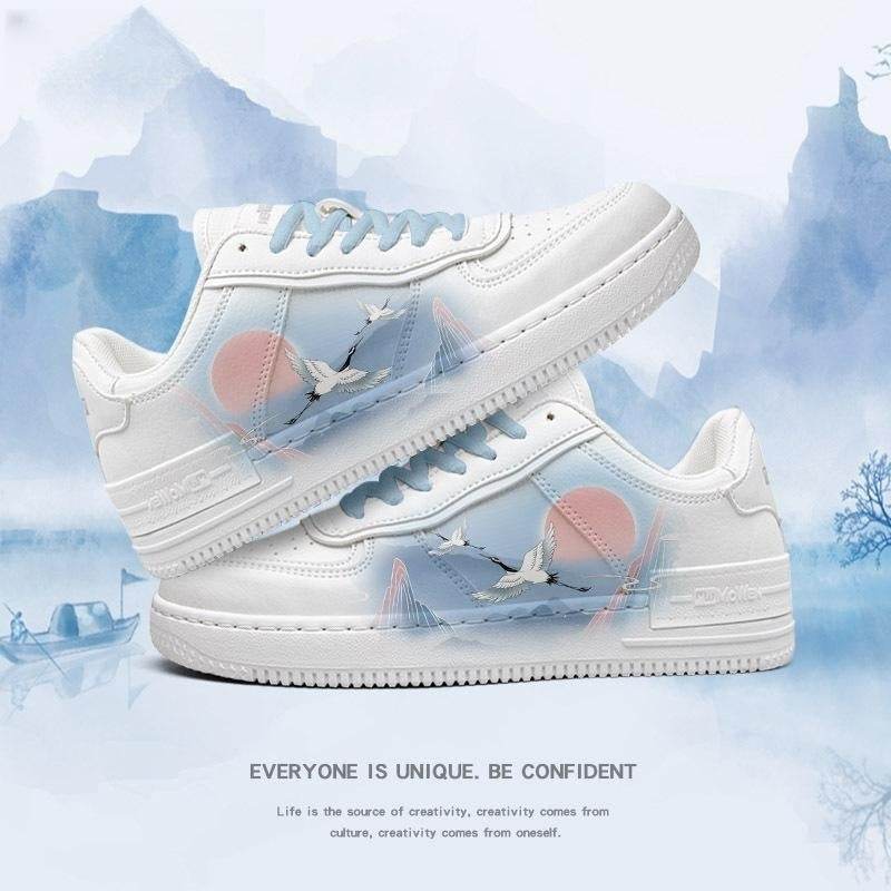 Buycenter Ancient Style White Crane Vulcanize Shoes - Cute Sky Blue Laces - Buy Center